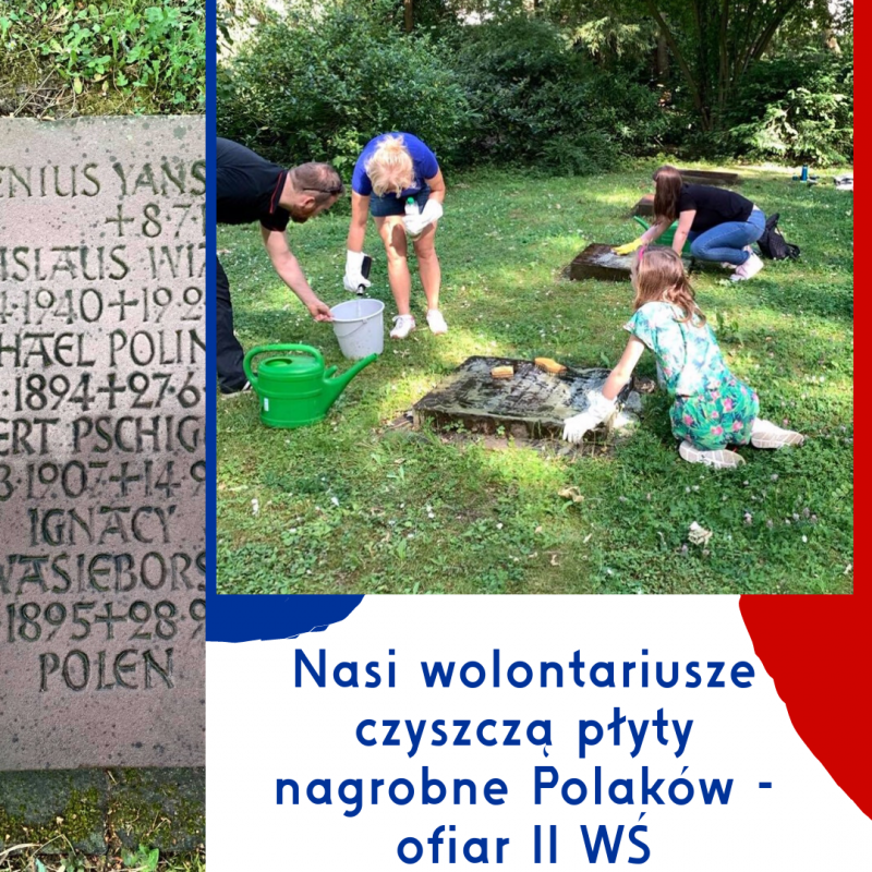 Czyszczenie płyt nagrobnych Polaków - ofiar II wojny światowej